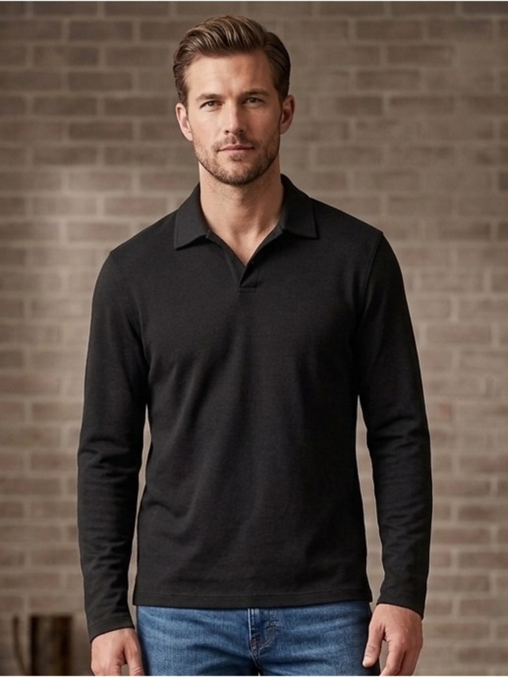 Banana Republic Black long sleeve Knit Polo Top men’s size large